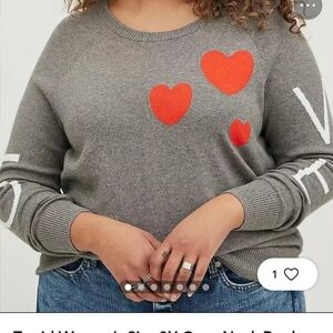 Gray Sweater with Red Heart Accents